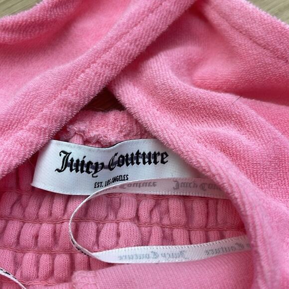 JUICY COUTURE Pink Embellished Cotton Blend Terricloth Crop Twist Neckline Top - Picture 4 of 7